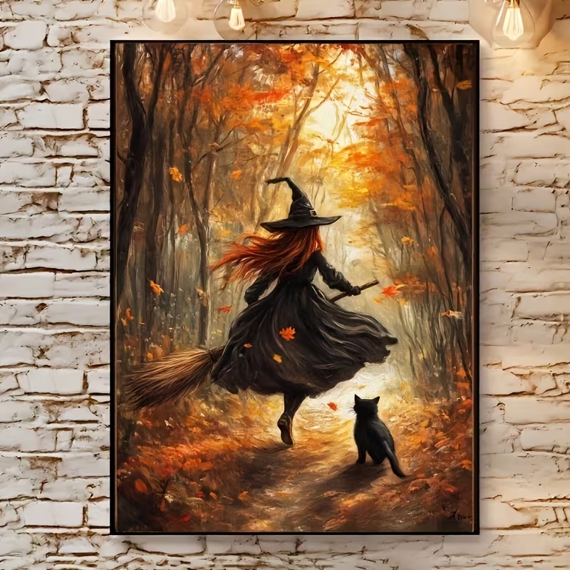 Sustainable Living Products - Retro Halloween Herfst Heks Op Bezemsteel